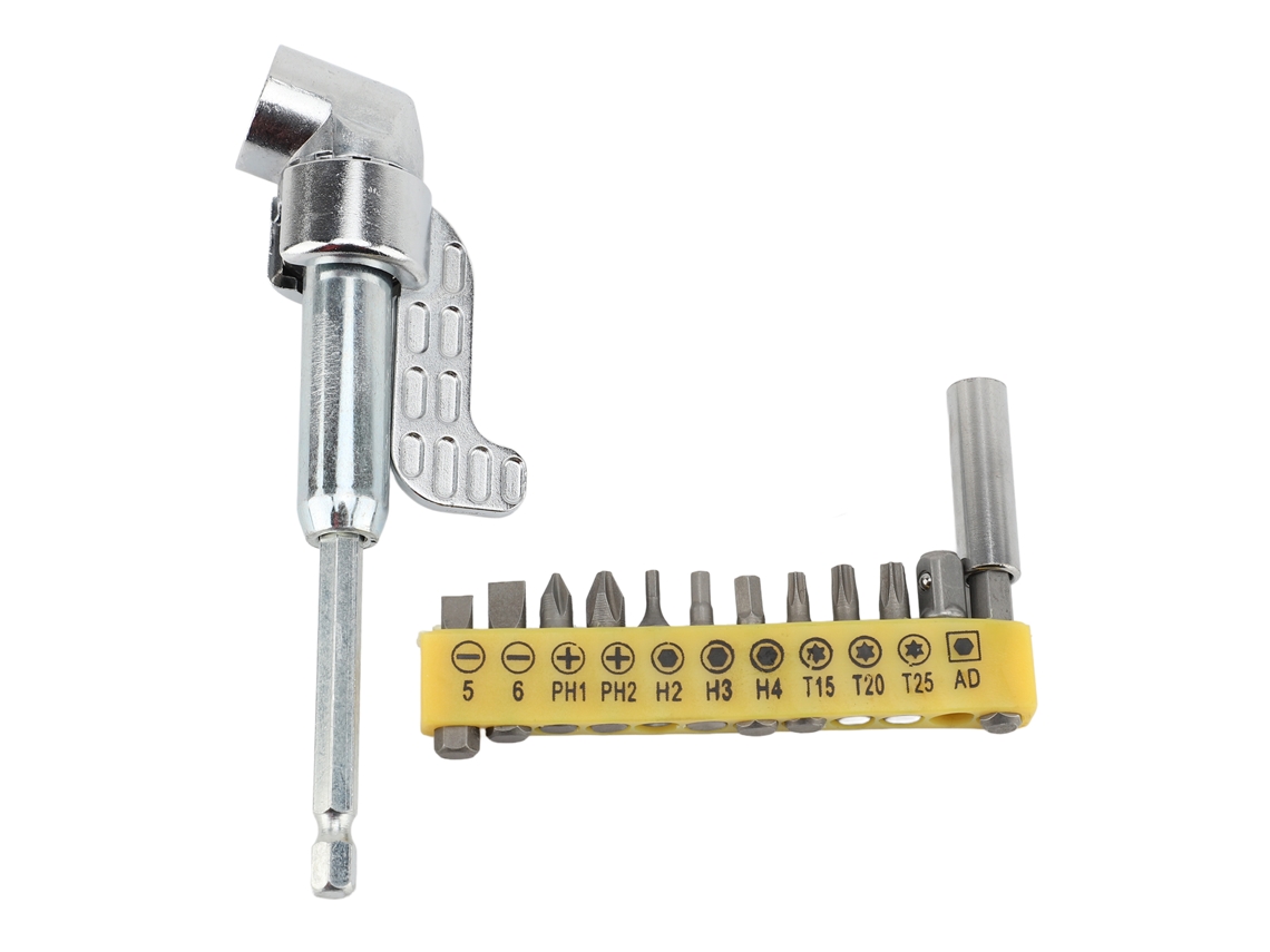 Adaptador de taladro en ángulo recto con portabrocas y extensión