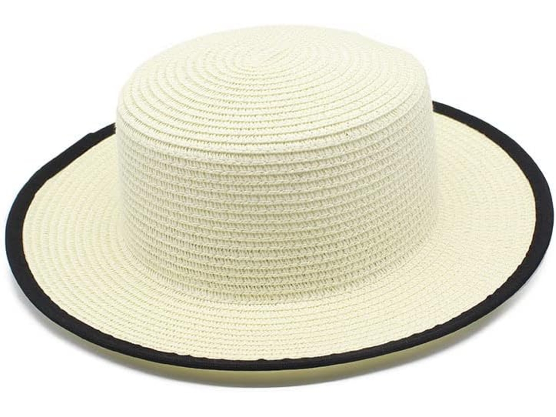 Sombrero de paja de verano HHF informal de ala plana con protección solar para la playa. Sin marca.
