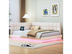 Sofá Cama Multifuncional De 140x200 Cm Con Iluminación Led, Puerto Usb, Espacio De Almacenamiento Y Somier De Láminas, En Lino Color Beige.