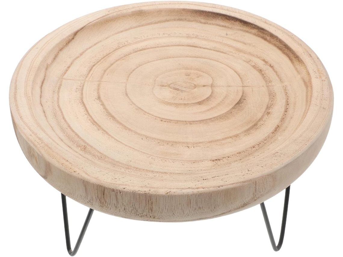 Bandeja Decorativa Redonda Madera Natural Patas Hierro Versátil Exhibir Joyas Jabón Aperitivos Elegante