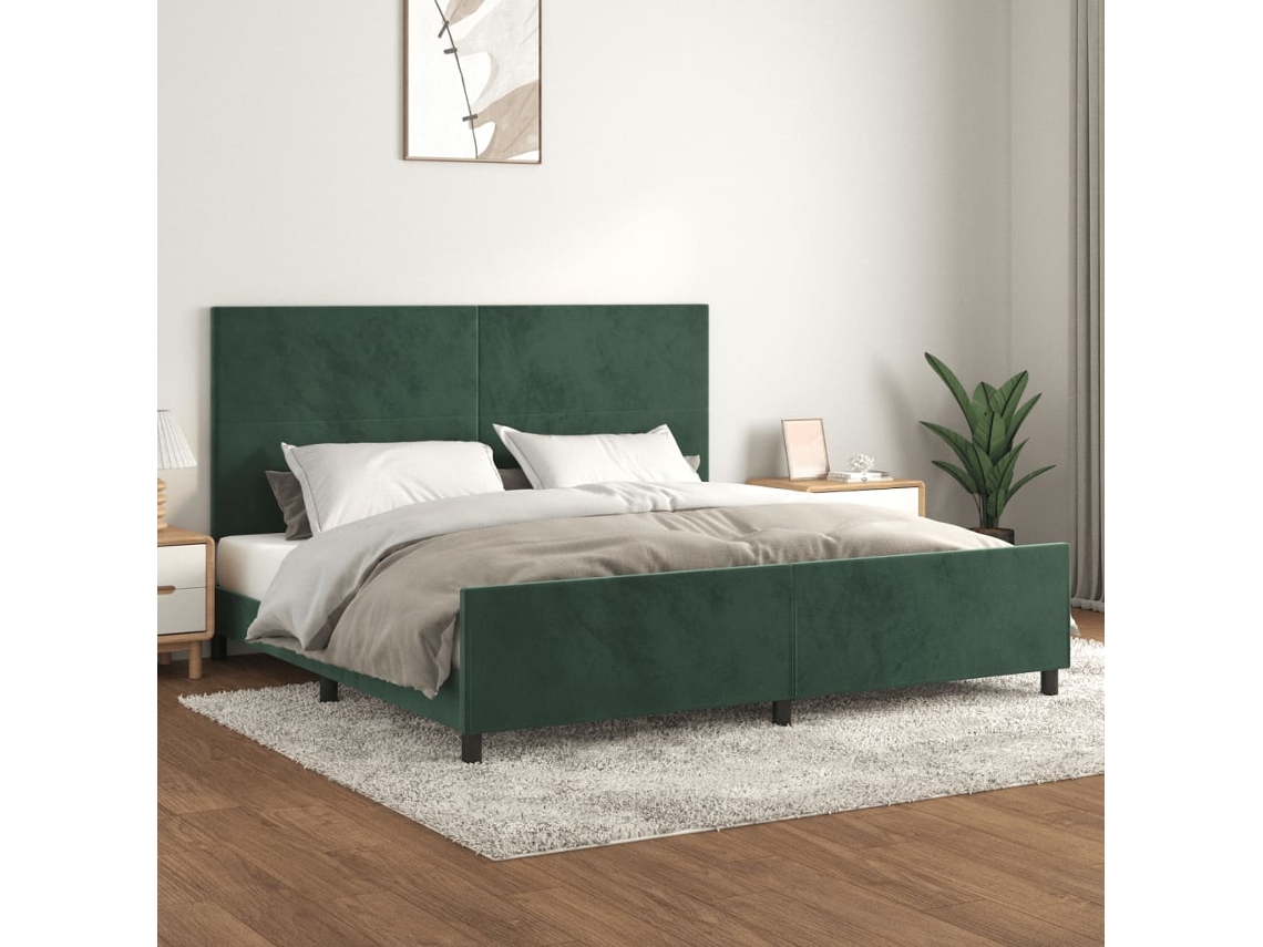 Estructura Cama Sin Colchón Terciopelo Verde Oscuro 200x200 Cm