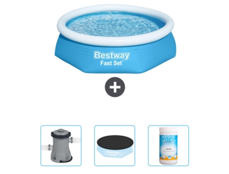 Piscina Hinchable Redonda Fast Set BESTWAY - 244 x 61 cm - Azul - Incluida Bomba - Cubrir - Cloro