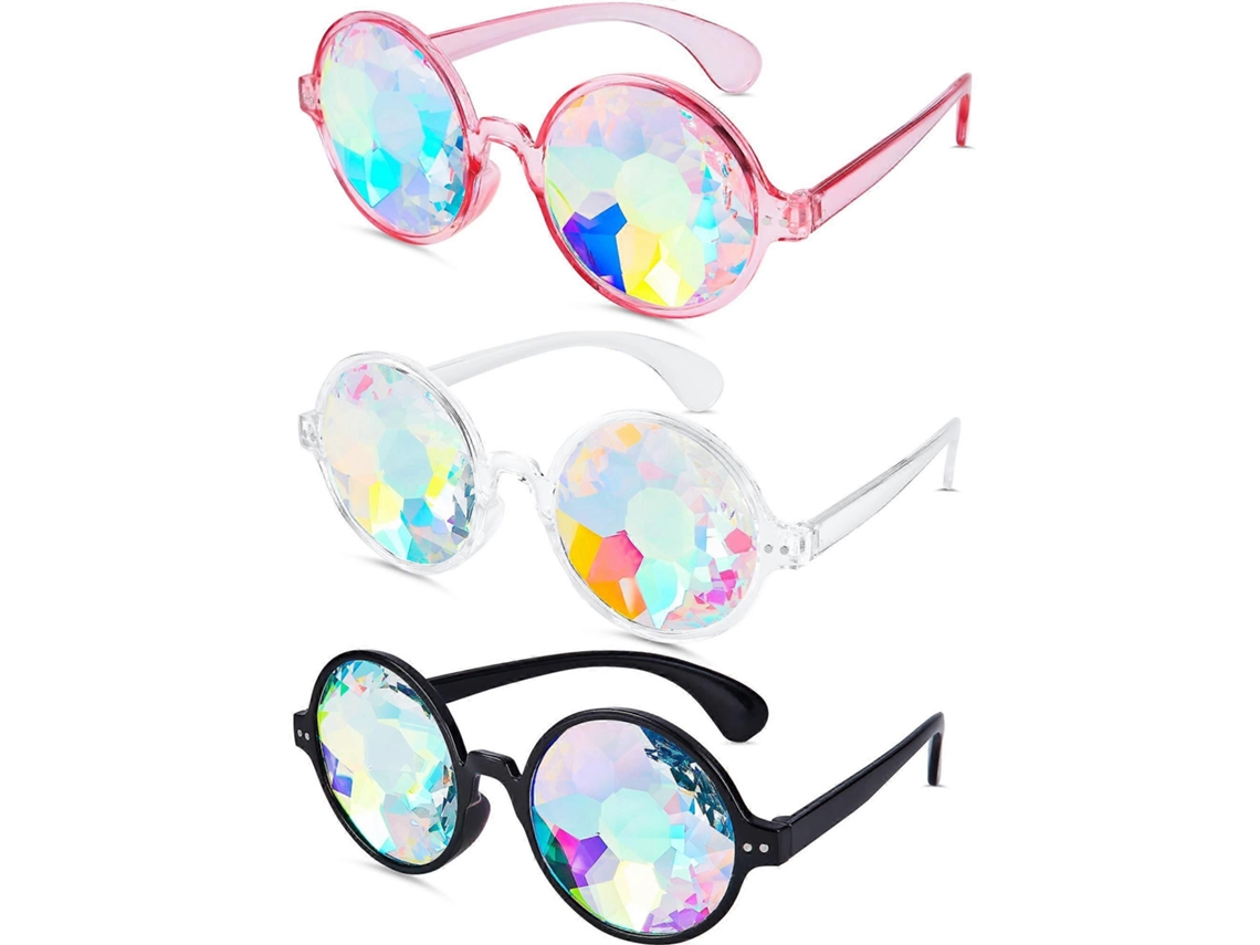 Gafas caleidoscópicas para festivales, 3 pares, gafas de sol con prisma arcoíris para fiestas y conciertos.