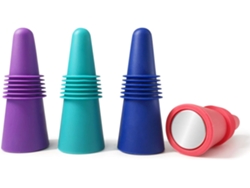 4 Conservantes Vino Silicone Colorado + Acero Inoxidable, Reutilizables, Tapas