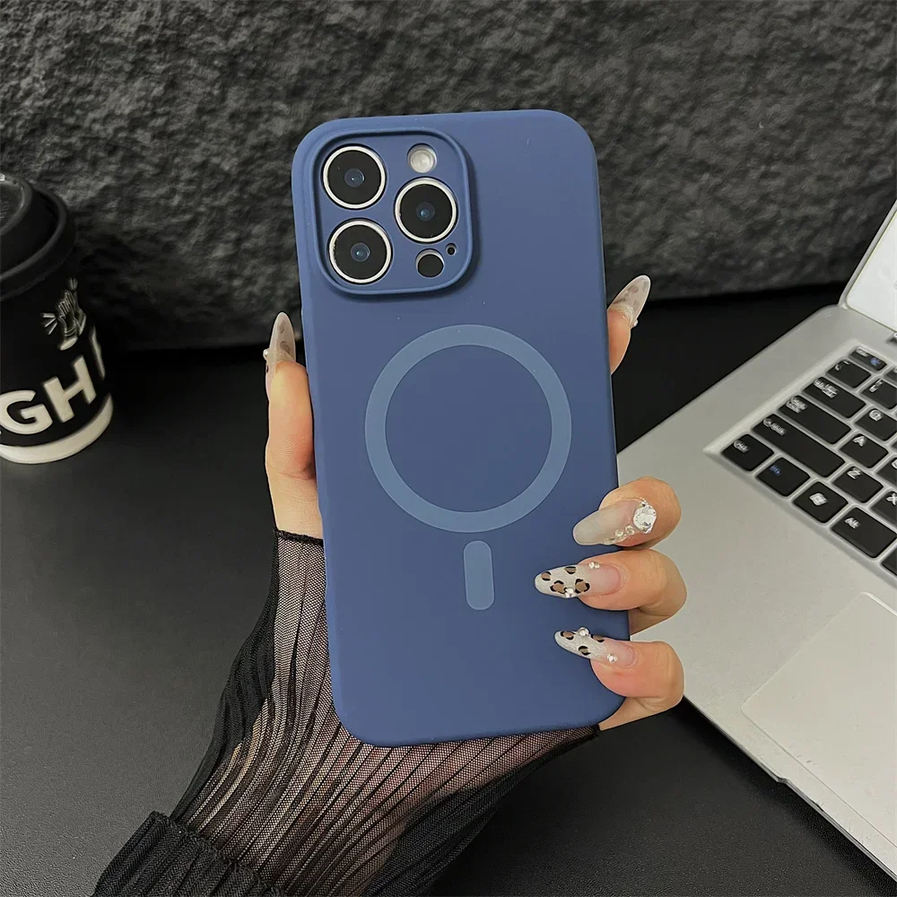 (iphone 14 Pro Max, Azul) Funda Protectora Magnética De Silicona Líquida Magsafe Para Iphone, Protección De Lente.