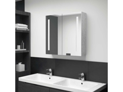 Armario de baño con espejo e iluminación LED, 62x14x60cm, gris cemento.