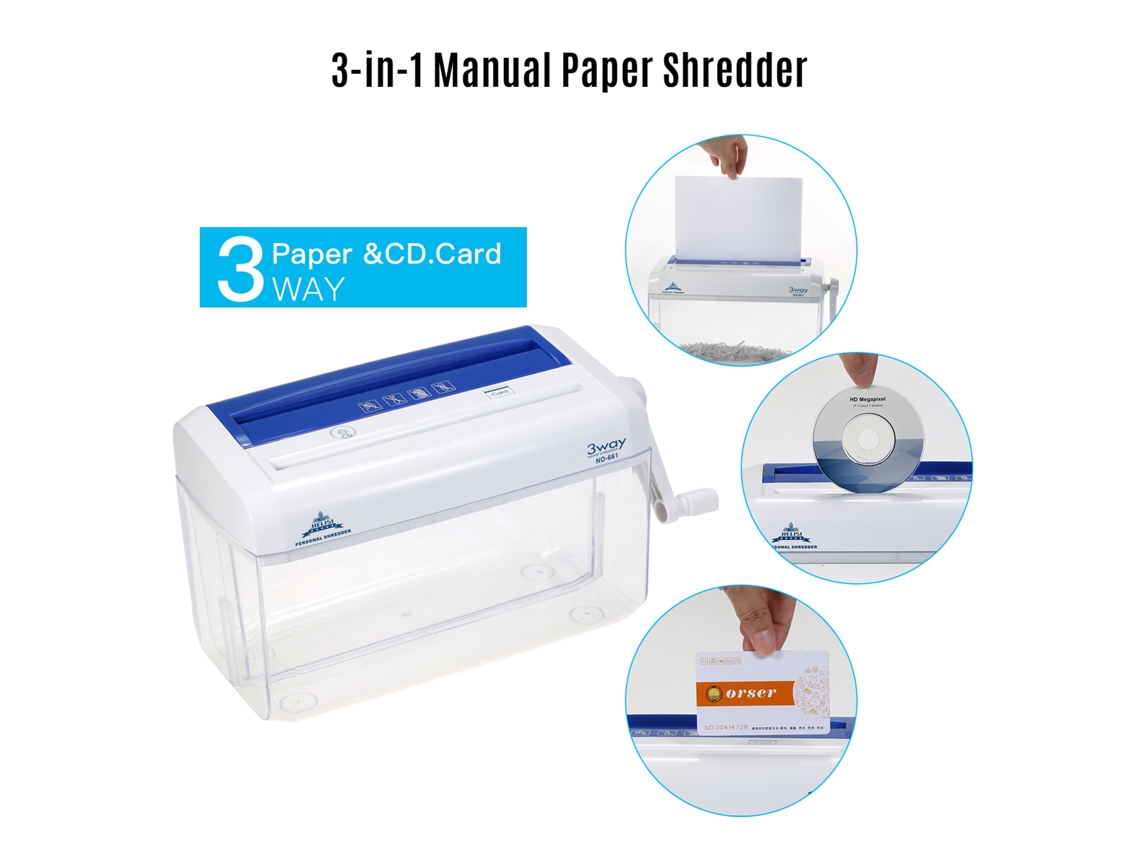 Triturador de Papel Manual Portátil 3 em 1 para Papel A4 Cd Cartão de Crédito Uso em Casa Escritório Escola