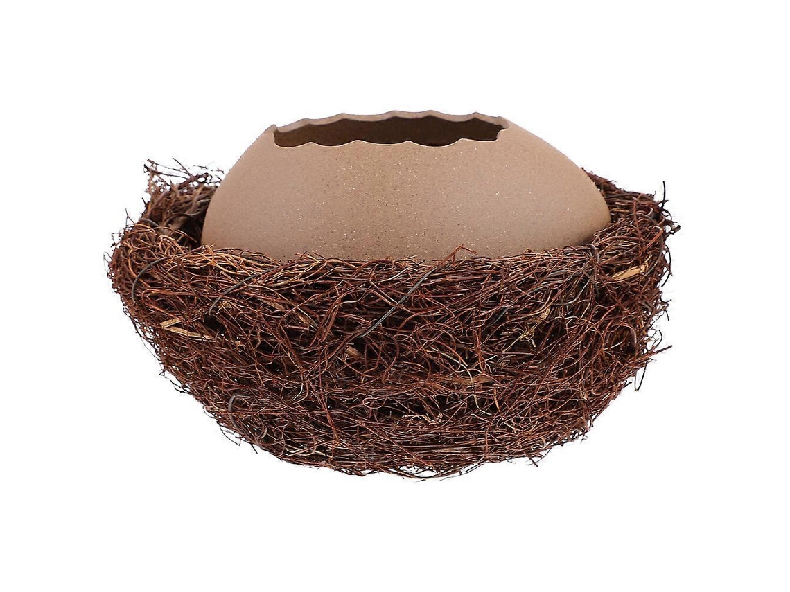 Juego de 1 jarrón creativo en forma de cáscara de huevo con nido, práctico jarrón de cerámica con forma de huevo de pájaro de Rosewell
