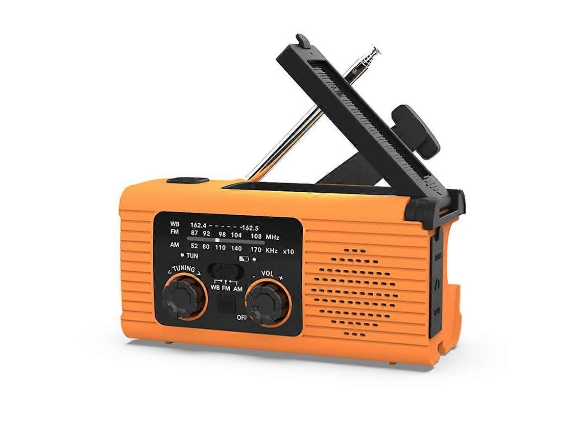 Radio multifuncional de emergencia con banda AM/FM, manivela, iluminada, carga solar, prevención de desastres, naranja GOKOCO
