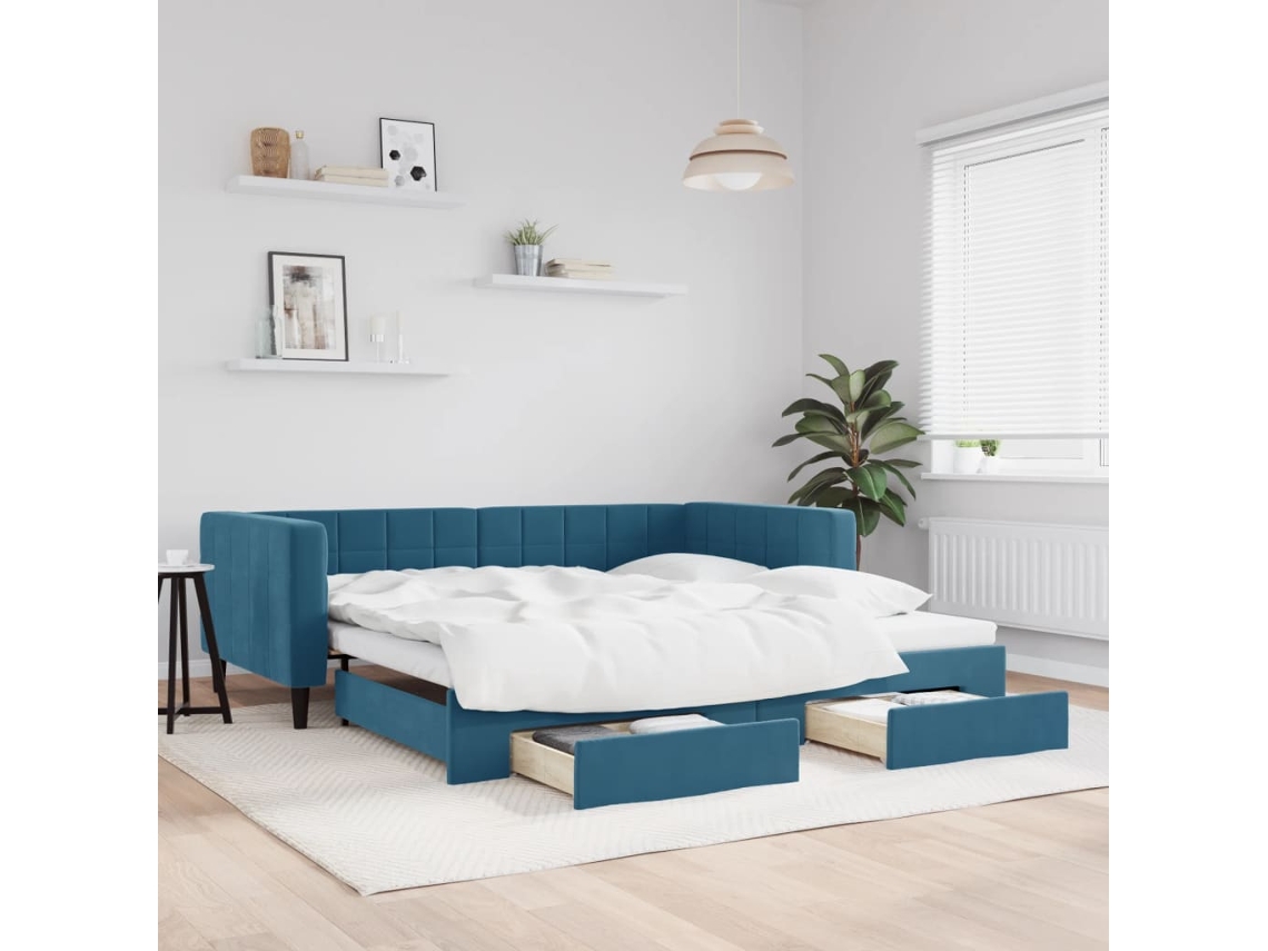 Sofá Cama Nido Con Cajones Terciopelo Azul 100x200 Cm