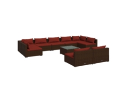 vidaXL Set muebles de jardín 10 pzas y cojines ratán sintético marrón