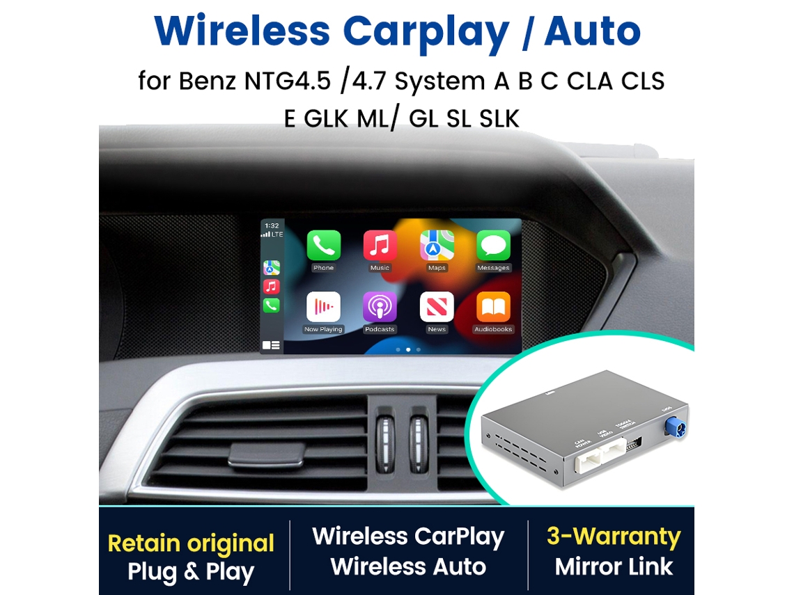Módulo De Retrofit Multimedia Para Mercedes-benz Ntg4.5/4.7 – Carplay Y Android Auto Inalámbrico, Mirrorlink, Conserva Funciones Originales