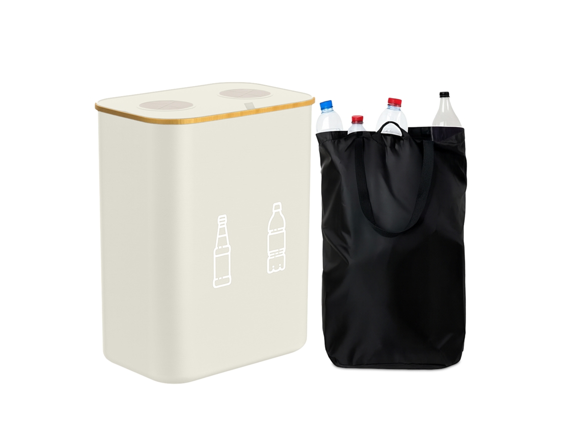 Relaxdays Contenedor De Botellas 160 L, 2 Bolsas, 75 X 57 X 37 Cm, Recolector De Vidrio Y Plástico, Beige