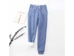 2026-7646-pantalones Deportivos De Invierno Para Mujer Con Forro Sherpa Calientitos Jogger De Felpa S Vaca Azul