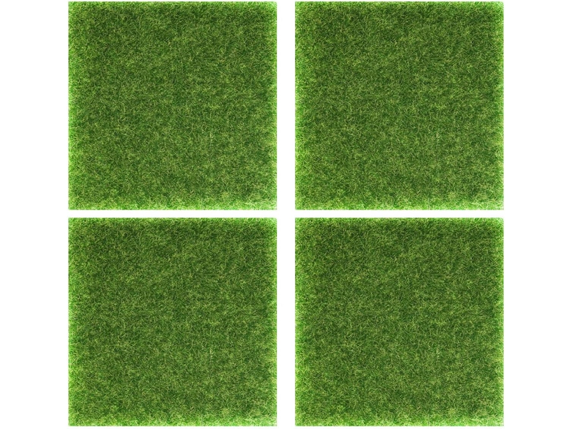 Juego De 4 Esteras Cuadradas De Césped Artificial Verde En Plástico, Para