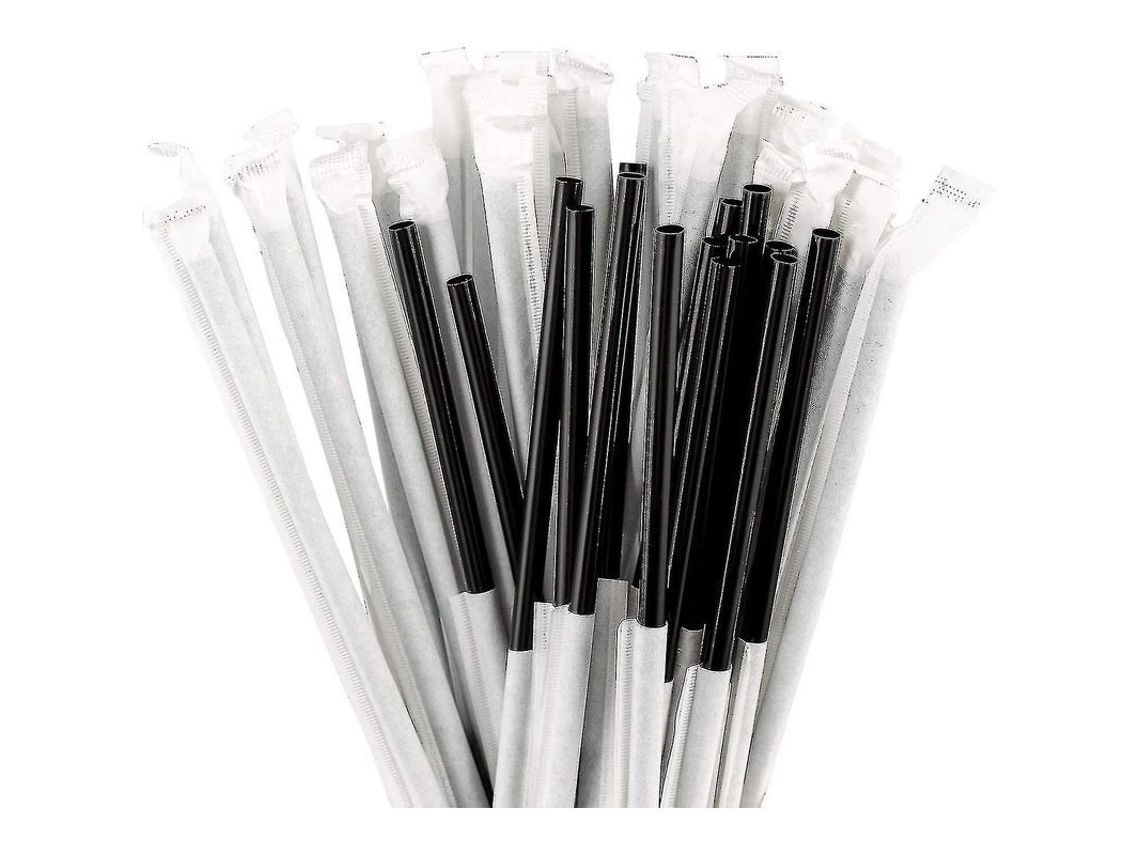 1000/500/100 Pajitas De Plástico Negro Envueltas Individualmente, 20 Cm, Libres De Bpa.