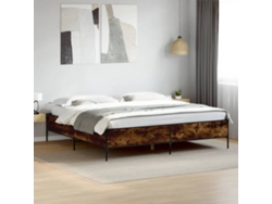 Estructura Cama Madera Ingeniería Metal Roble Ahumado 200x200cm