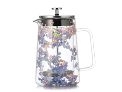 Cafetera de émbolo Chrui, 34 oz, con filtro de acero inoxidable y capa intermedia de flores secas (azul)