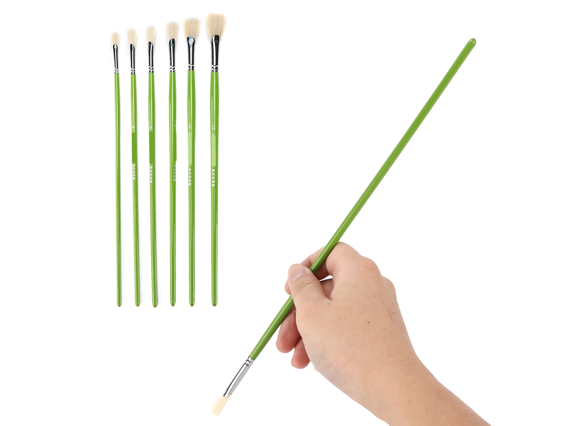 Juego De 6 Pinceles De Madera De Balsa Pulida, Fáciles De Limpiar, Para Óleo, Acrílico, Gouache Y Arte.