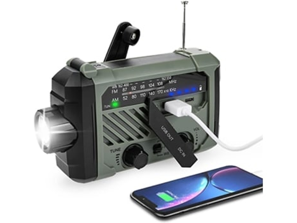 Radio de emergencia, radio solar AM/FM, radio con dinamo de manivela, recargable por USB, linterna de emergencia para acampar al aire libre Panoona