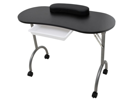 vidaXL Mesa de manicura plegable con ruedas negra