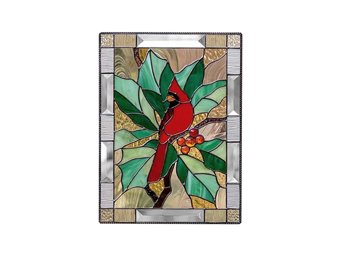 Painel De Vidro Com Estampa De Cardinal Para Decoração De Parede E Penduramento Em Janela