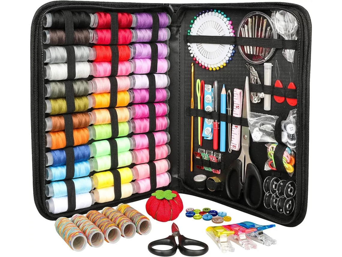 Kit de costura con 206 piezas. Incluye 24 carretes grandes de hilo, tijeras de costura y accesorios. Siurn