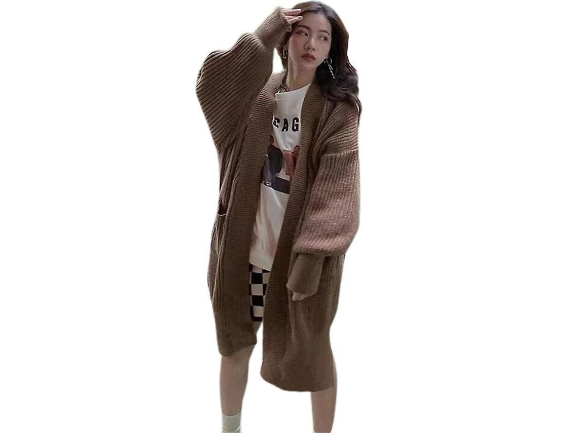 2026-chaqueta De Cardigan Grande De Punto Grueso Para Mujer Con Mangas Globosas Y Frente Abierto
