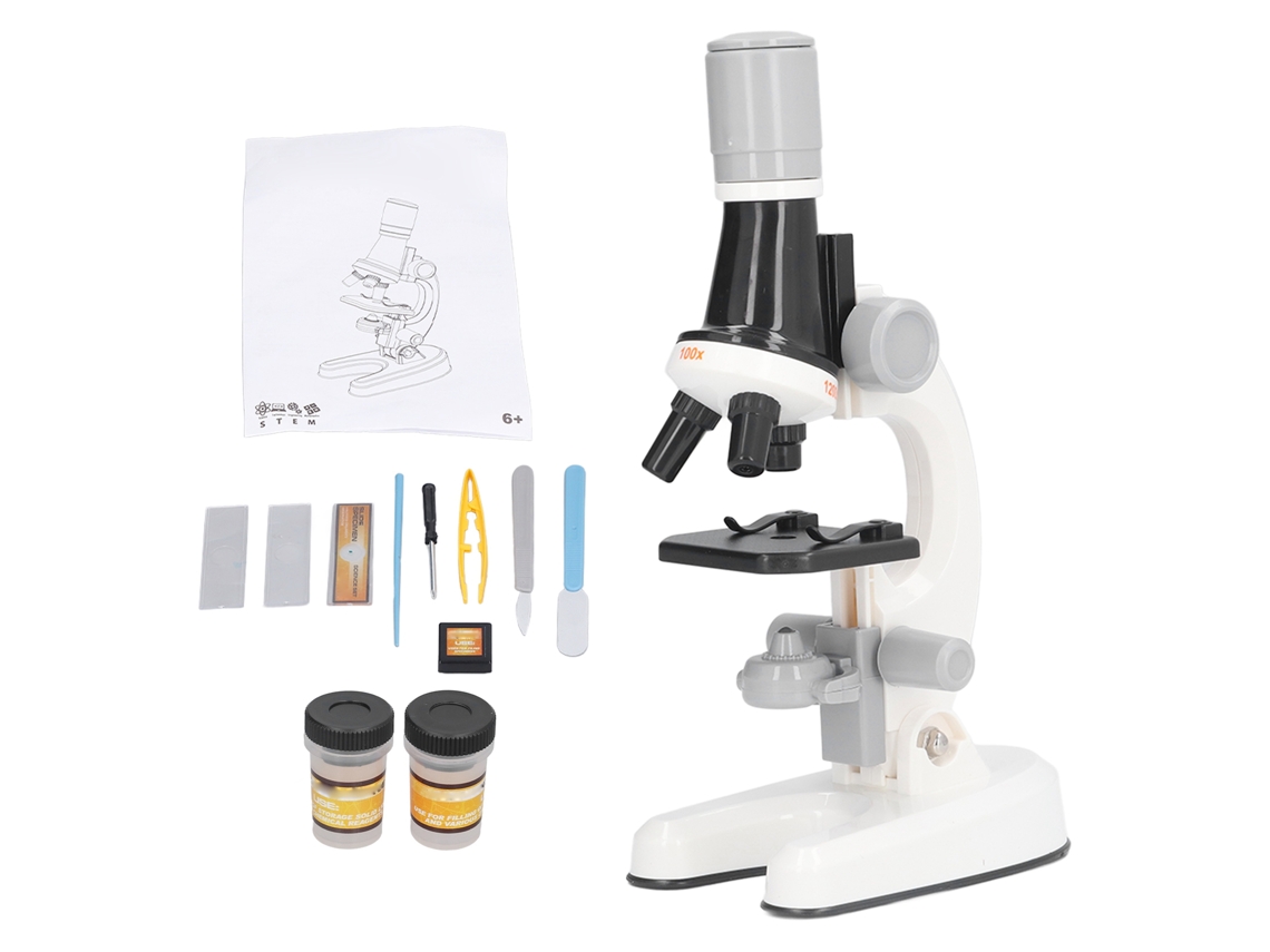 Dan26-kit De Microscopio Para Niños Led 1200x Con Láminas De Muestras Juguete Educativo Científico Regalo De Cumpleaños Blanco