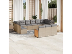 Conjunto de sofá de jardín de 13 piezas con cojines, mimbre sintético beige, Dkd Home Decor