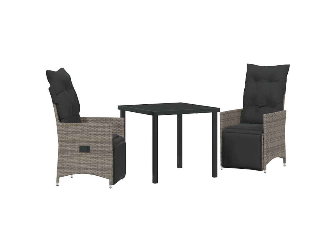 Conjunto De Comedor De Jardín 3 Uds | Mueble De Jardín Gris Ratán Sintético