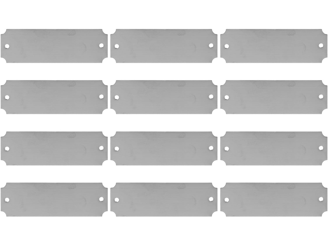 Juego De 12 Placas En Blanco Grabables De Acero Inoxidable Plateado Cepillado, 5 X 3 Cm, 24 Tornillos.