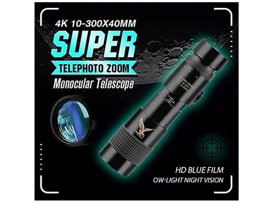 Telescopio militar - 4k, Nano Tech 4k 10-300x40 mm Telescopio monocular con zoom súper teleobjetivo, telescopio portátil con aumento de 300x (negro) CHRONUS