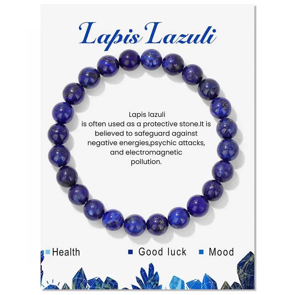 Pulsera de hematita magnética natural, joyería de meditación de chakras MDUG (lapislázuli 21 cm)
