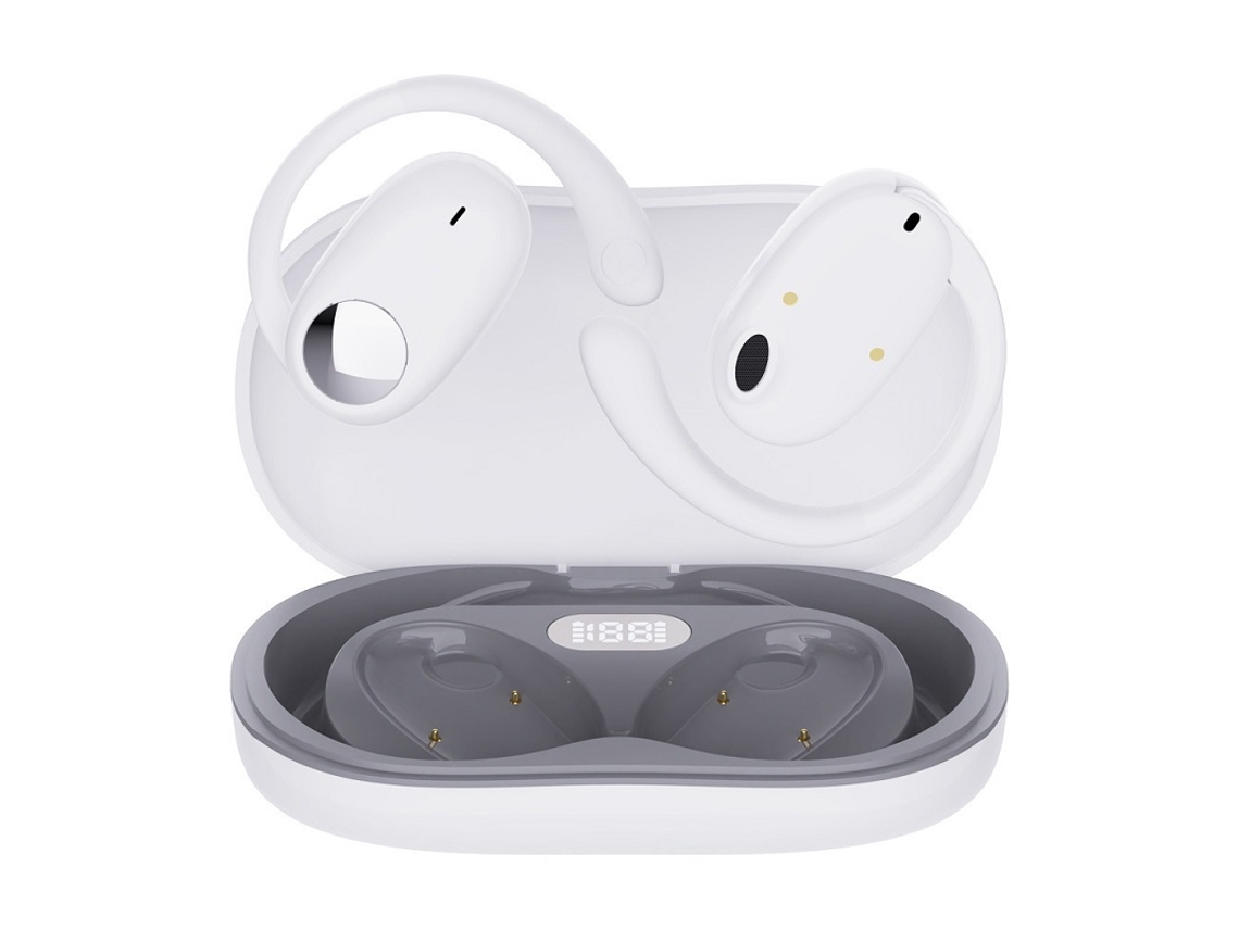 Auriculares deportivos Bluetooth Vayotoy de oído abierto giratorios de 180° con soporte giratorio extralargo para colgar.