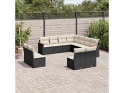 Conjunto de sofá de jardín de 11 piezas con cojines de mimbre sintético negro de DKD Home Decor