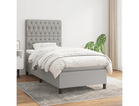 vidaXL Cama con somier y colchón 90x200 cm tela gris claro