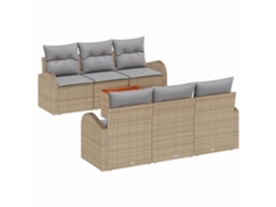 Conjunto de sofá de jardín de 7 piezas, mimbre beige y gris claro, EXCLUSIVO DE MAISON