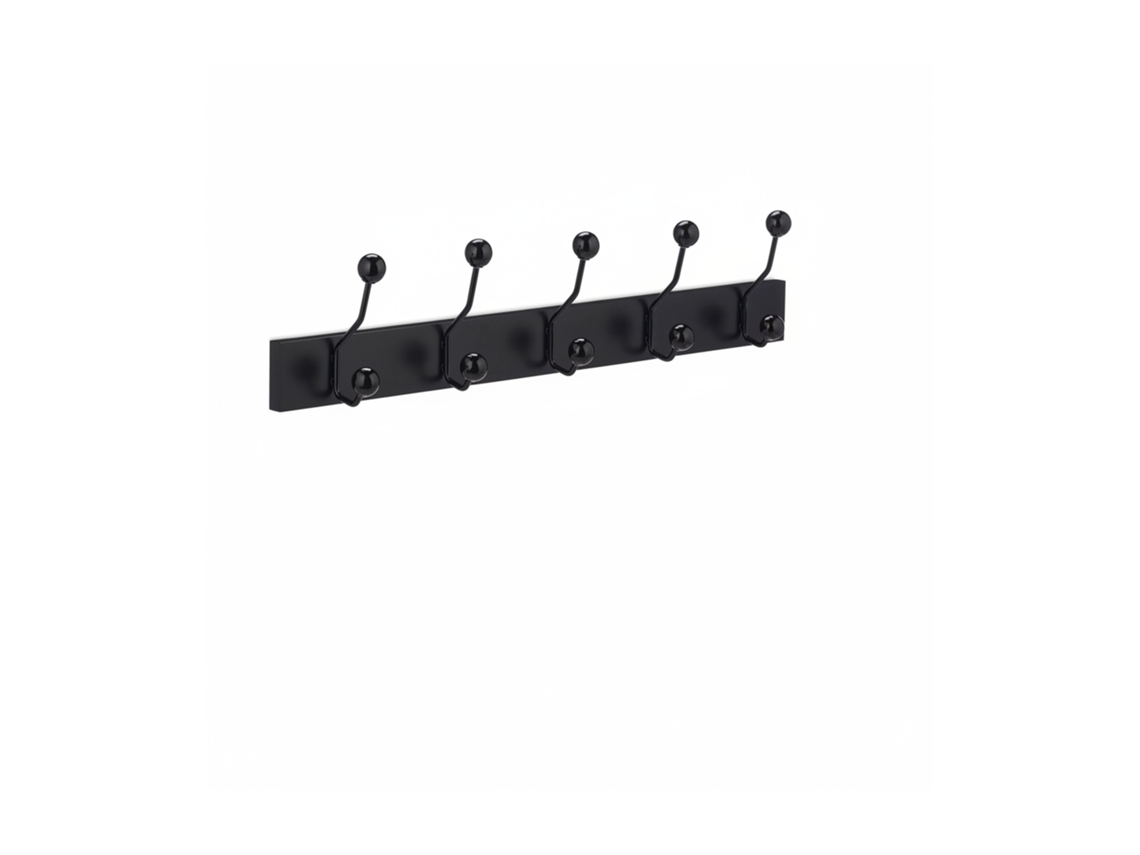 Relaxdays Perchero Pared 5 Ganchos Dobles, Colgador Mural Pasillo, Recibidor. Salón, Hierro Y Mdf, 14 X 65 X 7 Cm, Negro