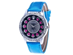 Reloj De Pulsera De Cuarzo Para Mujer Con Correa De Piel Sintética, Estilo Sencillo, Esfera Redonda, Azul Marino.