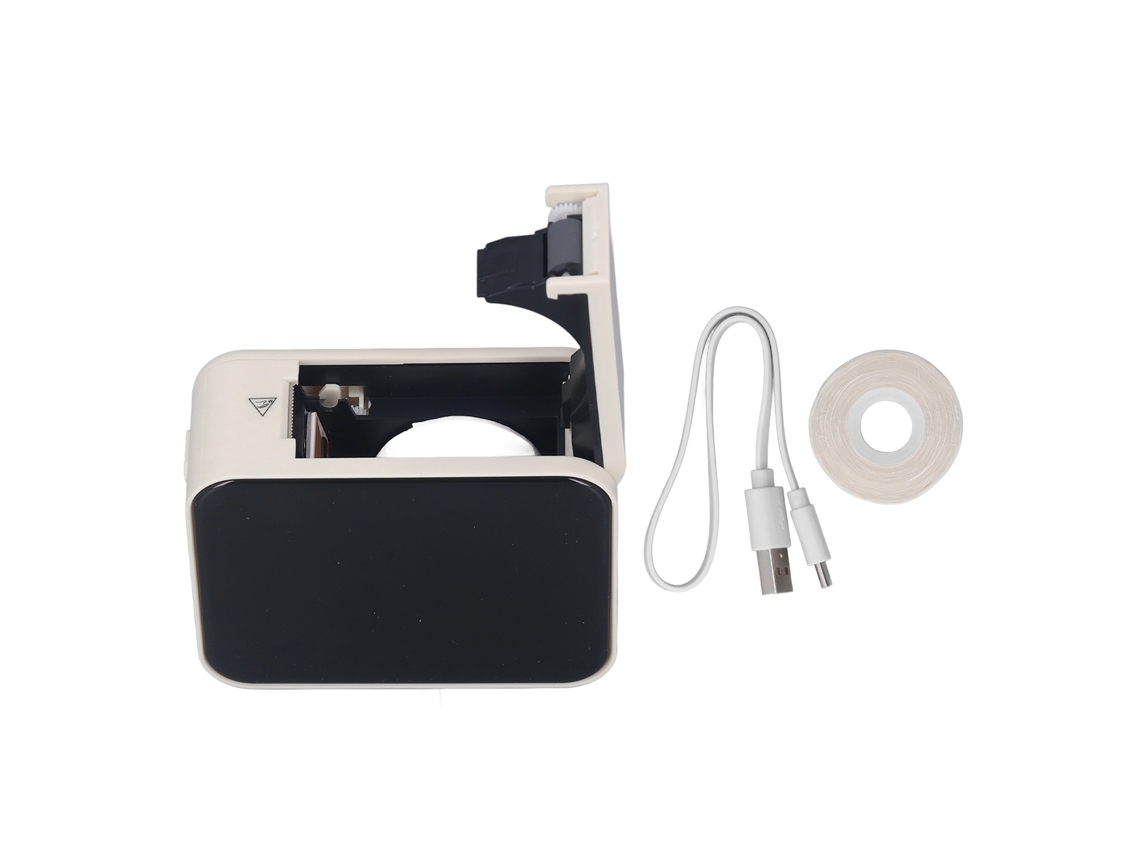 Impressora De Etiquetas Térmica Bluetooth Recarregável Mini Editor De App Com 1 Rolo De Papel À Prova D'água Branco