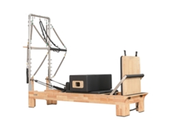 Reformer Pilates Cuore Pilates Con Torre De Madera – Estructura Robusta, Acolchado Eva Alta Densidad, Tapizado Negro Lavable