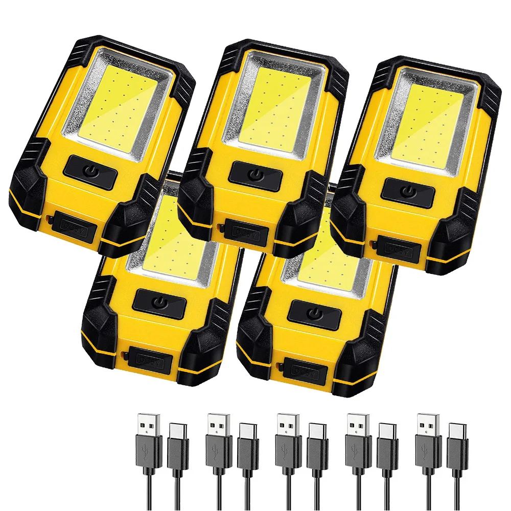 5 luces de trabajo COB recargables por USB, linterna LED con batería externa, magnéticas, impermeables, 18650, 4000 mAh. Aeuzwr