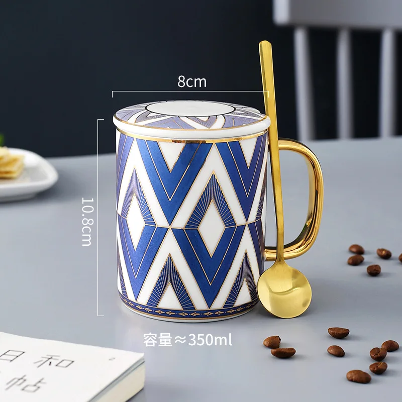 (estilo C 350 Ml) Taza De Café De Cerámica Con Borde Dorado De Estilo Inglés, Con Tapa, Ideal Para La Oficina O Como Taza De Té.