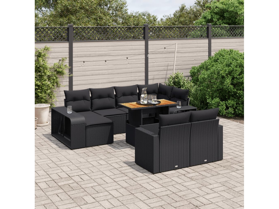 Conjunto de sofá de jardín de 11 piezas con cojines de mimbre sintético negro de DKD Home Decor