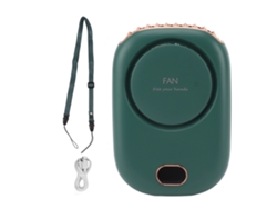 Ventilador de cuello USB portátil, 3 velocidades, verde, recargable.