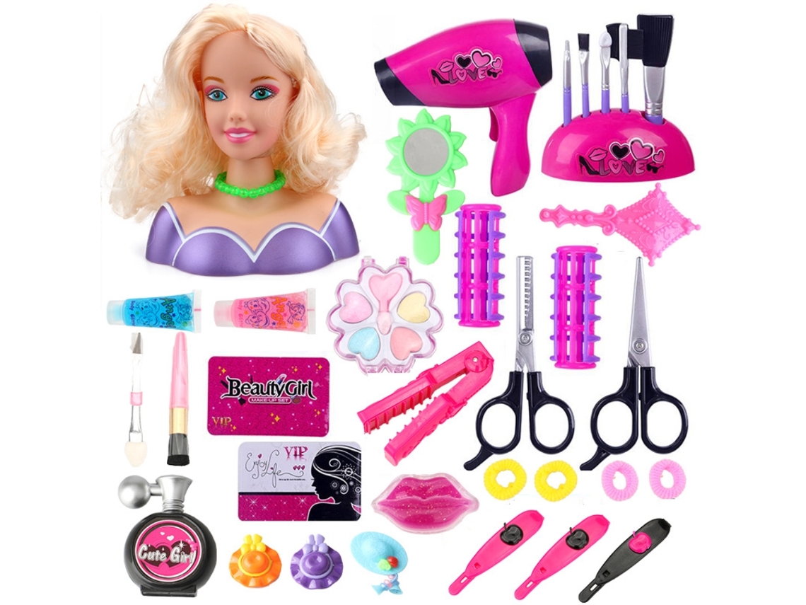 2026-juego De Maquillaje Falso Para Niños Muñeca De Peinado Con Secador De Pelo Regalo Para Niñas