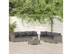 Conjunto de jardín DKD Home Decor de 7 piezas con cojines de mimbre gris