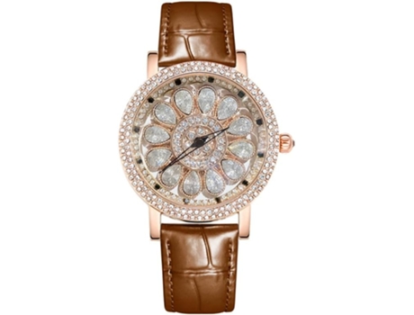 VEANXIN Relojes de pulsera impermeables con diamantes de imitación giratorios para mujer-Marrón