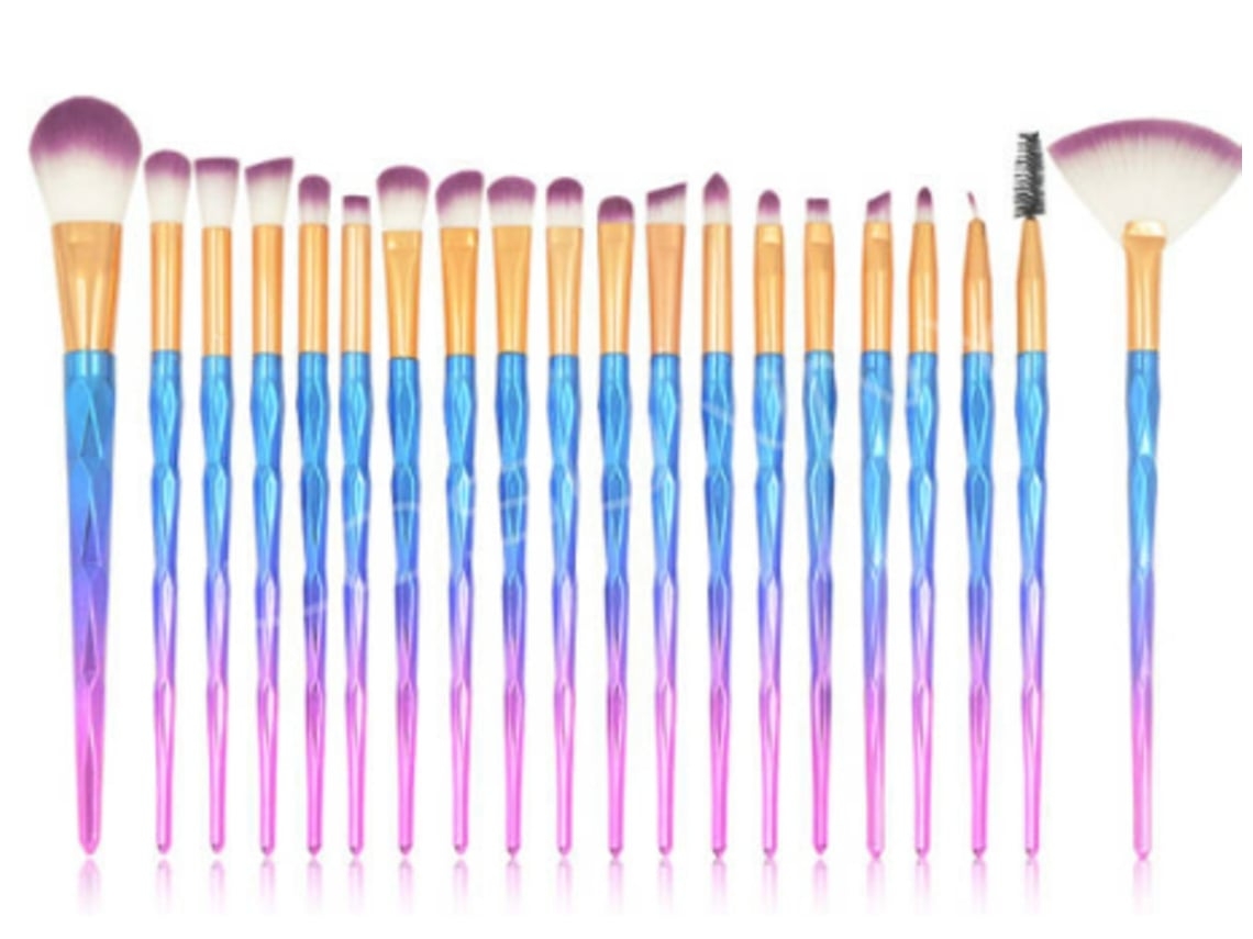 Juego de 20 brochas de maquillaje de unicornio, base azul-rosa Gusshious